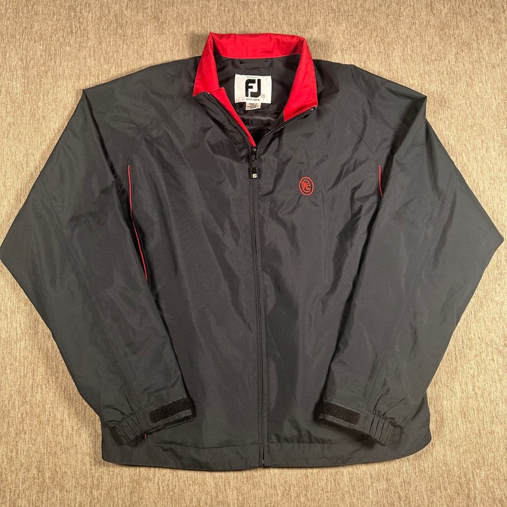 FootJoy DryJoys Womens Medium Black Red Full Zip Golf Jacket Windbreaker FJ